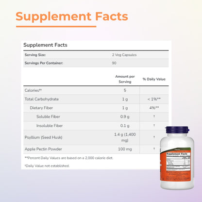 NOW Foods, Psyllium Husk Caps, 700 mg, Apple Pectin, Enhances Digestive, Vegan, 180-360 Veg Capsules, 90-180 Servings - Ultimate Sup Singapore