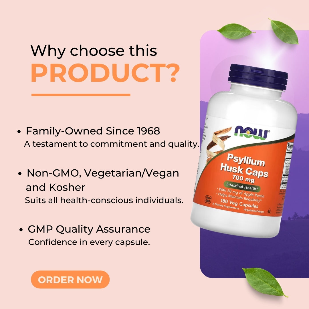 NOW Foods, Psyllium Husk Caps, 700 mg, Apple Pectin, Enhances Digestive, Vegan, 180-360 Veg Capsules, 90-180 Servings - Ultimate Sup Singapore