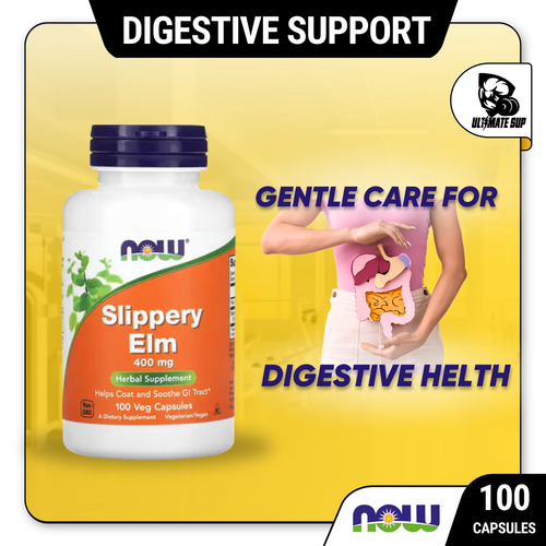 NOW Foods, Slippery Elm, 400 mg, 100 Veg Capsules - Ultimate Sup Singapore