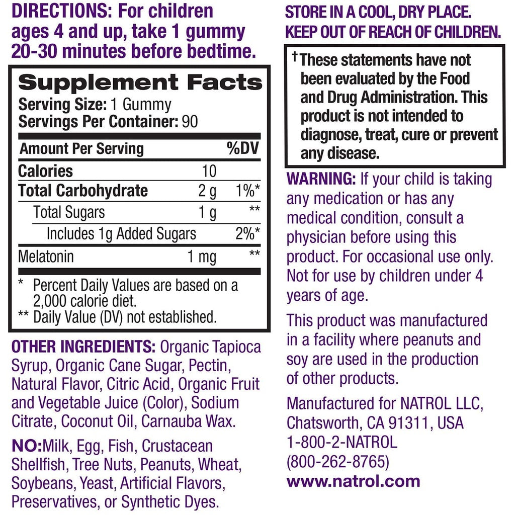 Natrol Kids Melatonin, Ages 4+, Sleep Calm, Kids Sleep + Immune Health, Helps Establish Sleep Patterns | Berry Flavor | 50 - 90 Gummies - Ultimate Sup Singapore