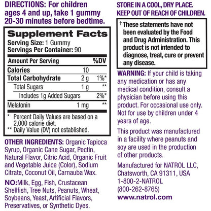 Natrol Kids Melatonin, Ages 4+, Sleep Calm, Kids Sleep + Immune Health, Helps Establish Sleep Patterns | Berry Flavor | 50 - 90 Gummies - Ultimate Sup Singapore