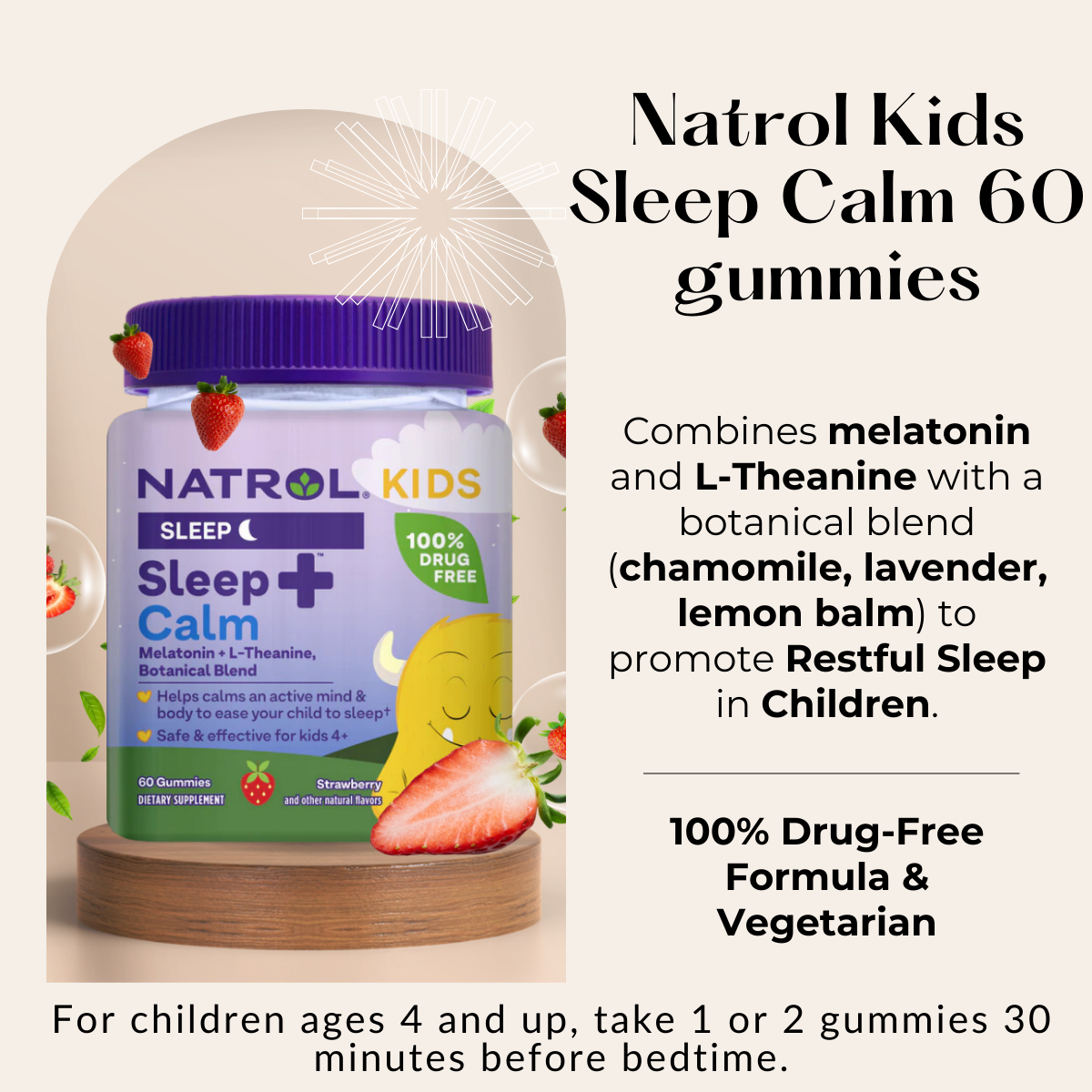 Natrol Kids Melatonin, Ages 4+, Sleep Calm, Kids Sleep + Immune Health, Helps Establish Sleep Patterns | Berry Flavor | 50 - 90 Gummies - Ultimate Sup Singapore