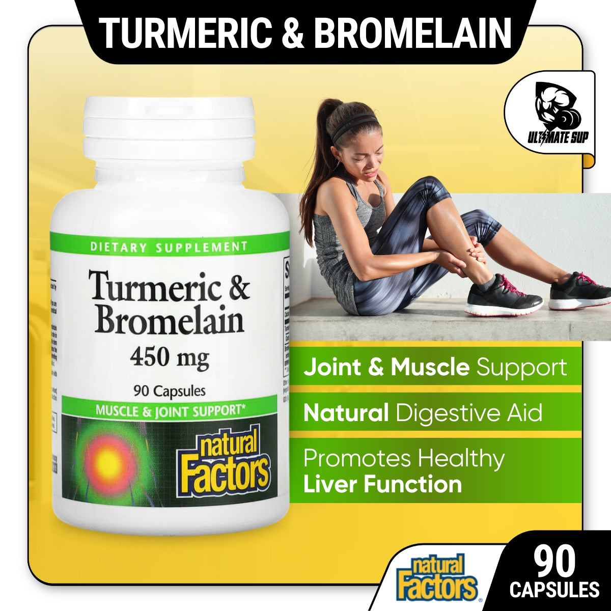 Natural Factors, Turmeric & Bromelain, 450 mg, 90 Capsules - Ultimate Sup Singapore
