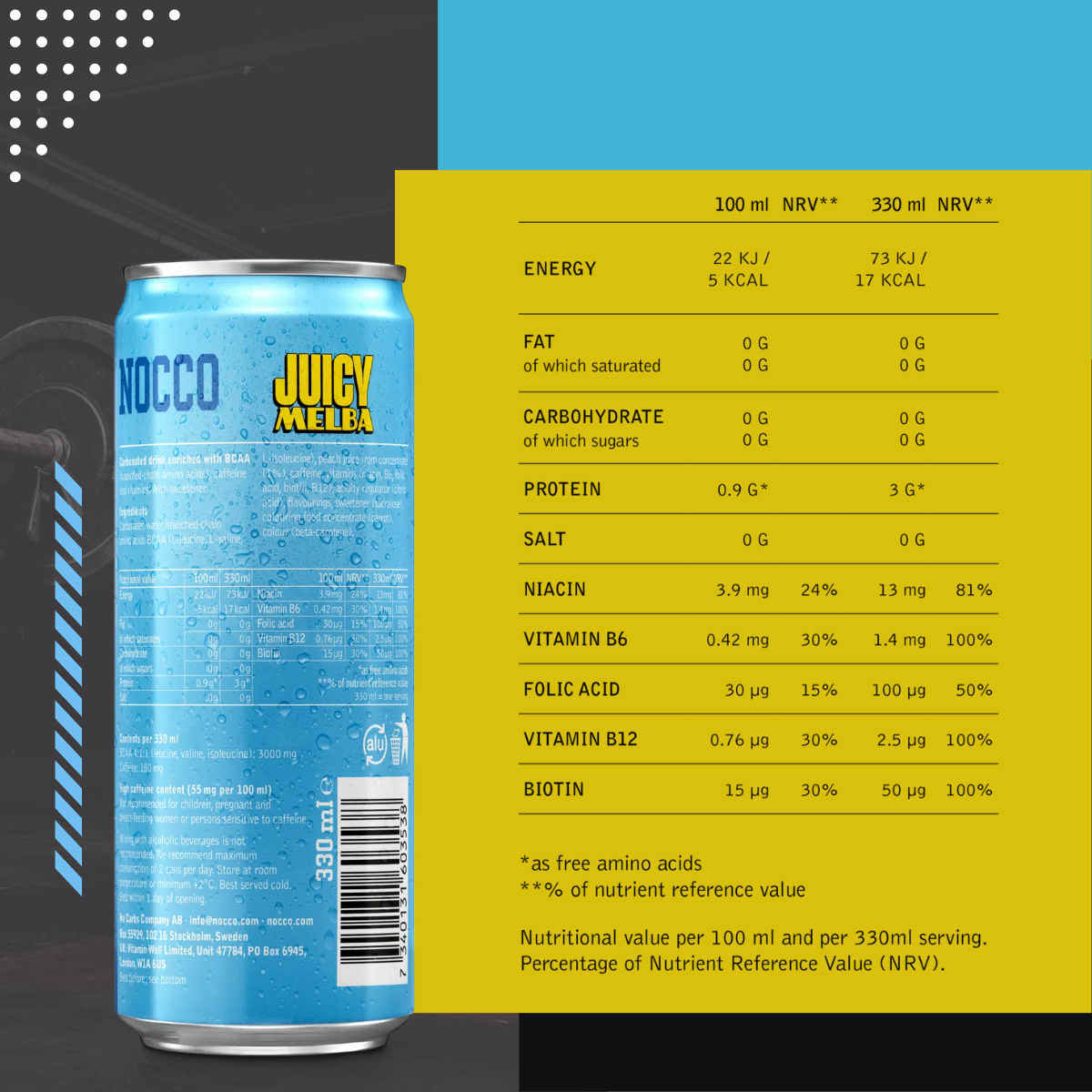 Nocco, Energy Drink, 330ml (6-24 Cans) - Ultimate Sup Singapore