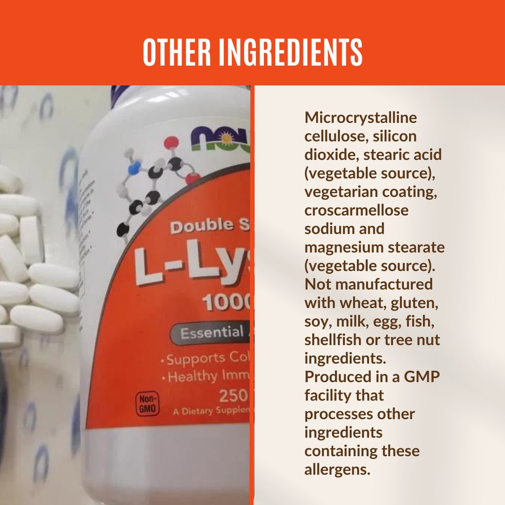 Now Foods, Double Strength L- Lysine 1000mg, 100-250 Tabs/Sers - Ultimate Sup Singapore