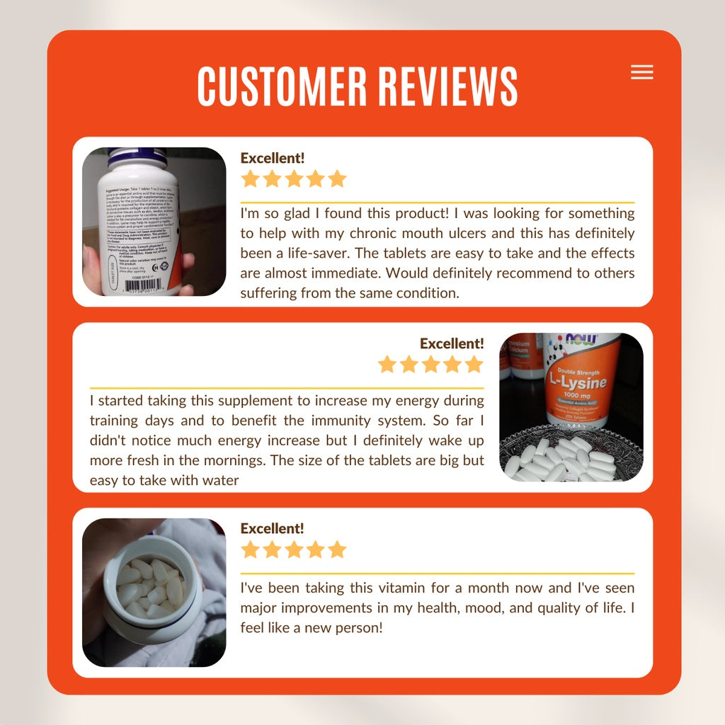 Now Foods, Double Strength L- Lysine 1000mg, 100-250 Tabs/Sers - Ultimate Sup Singapore