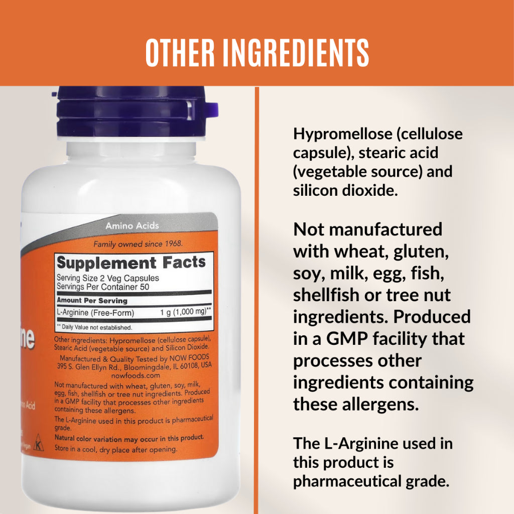 Now Foods, L-Arginine, 100-250 Veg Caps - Ultimate Sup Singapore