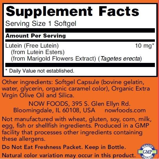 Now Foods, Lutein Eye Health, 10 mg, 120 Softgels - Ultimate Sup Singapore
