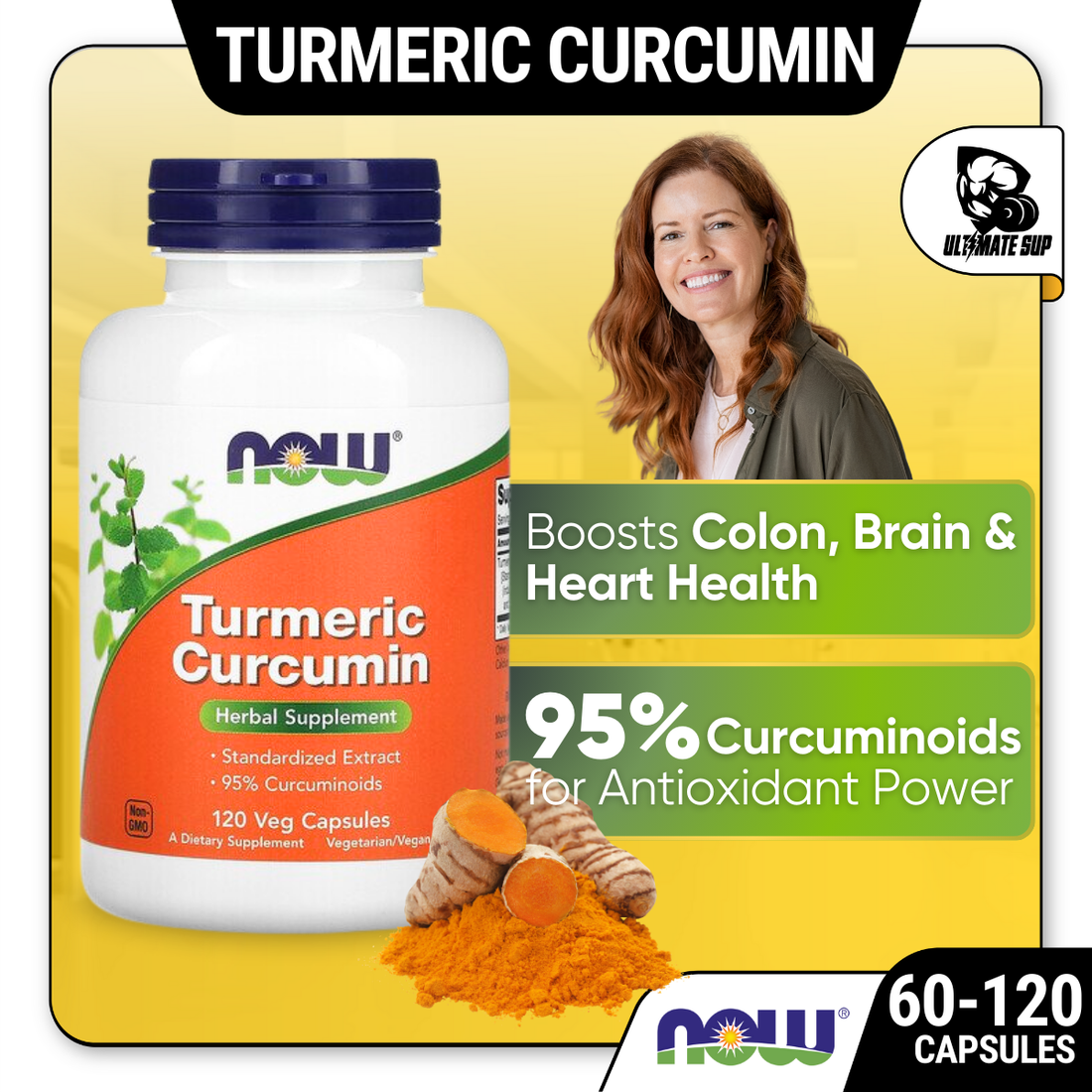 Now Foods, Turmeric Curcumin, Herbal Supplement, 95% Curcuminoids, 60 Veg Capsules - Ultimate Sup Singapore