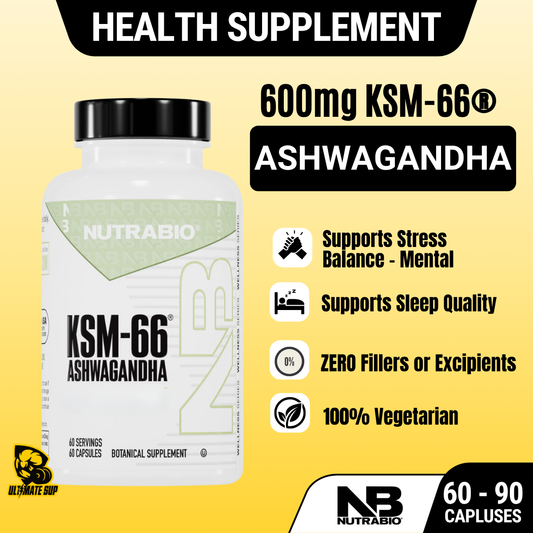 NUTRABIO KSM-66 Ashwagandha 600mg Stress Balance & Recovery Support 60 - 90 Capsules