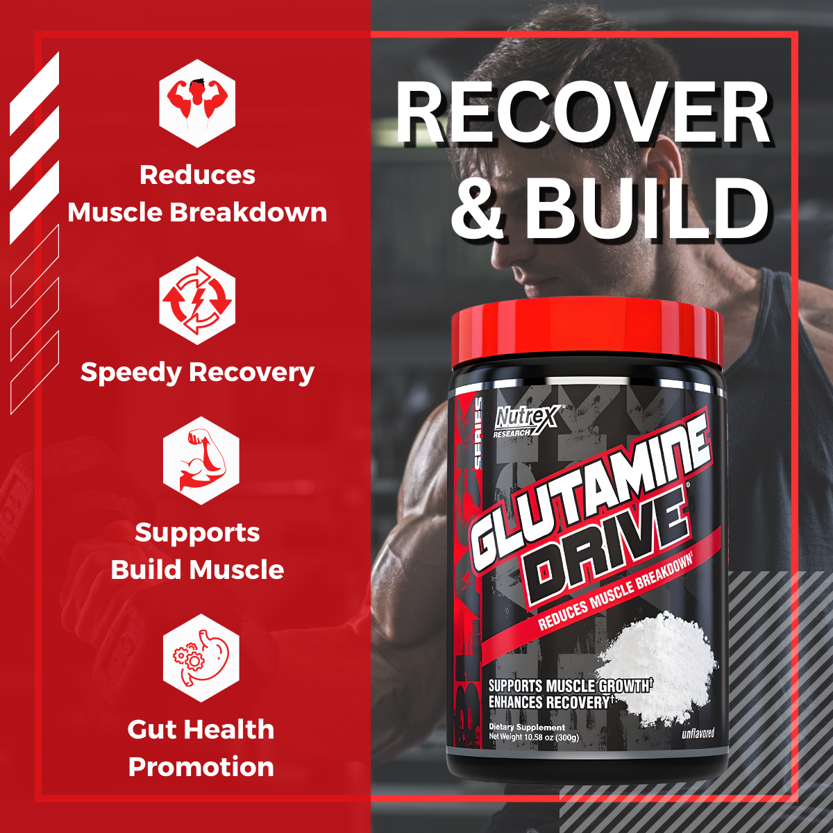 Nutrex Research, Glutamine Drive, Unflavored, 300g - Ultimate Sup Singapore