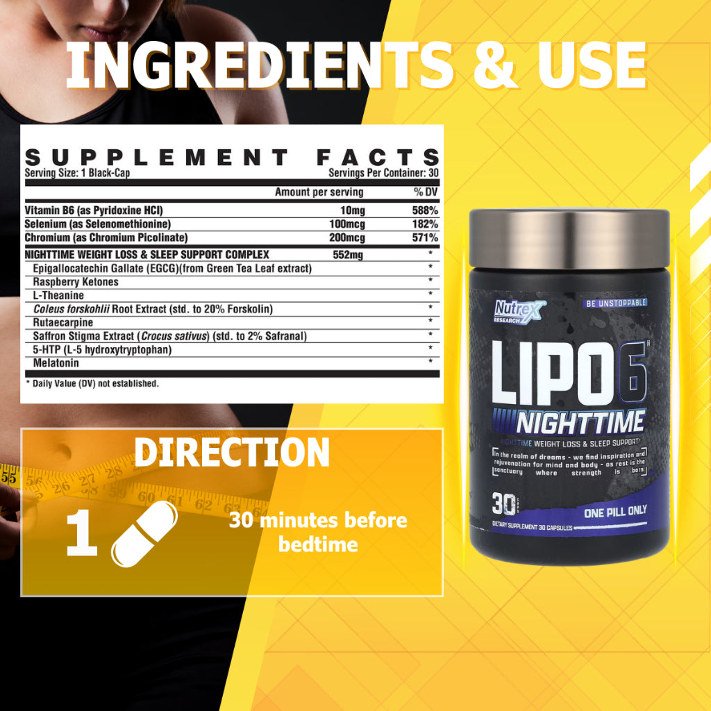 Nutrex Research, LIPO-6 Black Nighttime, 30 Black-Caps - Ultimate Sup Singapore