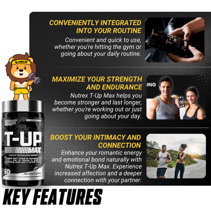 Nutrex T-Up, Raise Total Testosterone Build More Muscle, Supplement, Zinc, B6, B12, 60 Capsules - Ultimate Sup Singapore