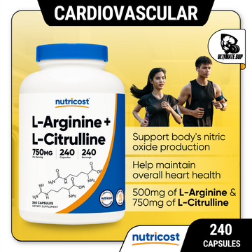 Nutricost, L-Arginine + L-Citrulline, 240 Capsules - Ultimate Sup Singapore
