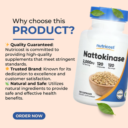 Nutricost, Nattokinase, 2000 FU, Heart Health Support, Digestive support, 120 Capsules - Ultimate Sup Singapore