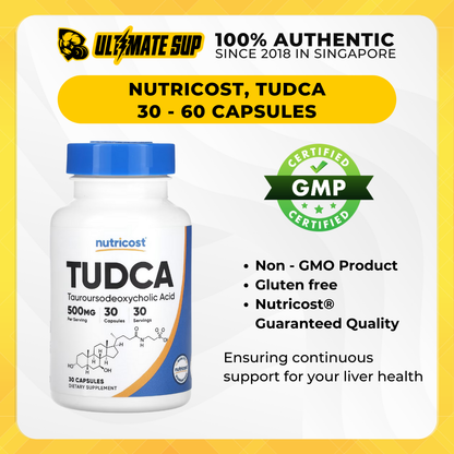 Nutricost, TUDCA, Liver Protection, Reduce Toxin Buildup, 500 mg/250mg, 30 - 60 Capsules - Ultimate Sup Singapore
