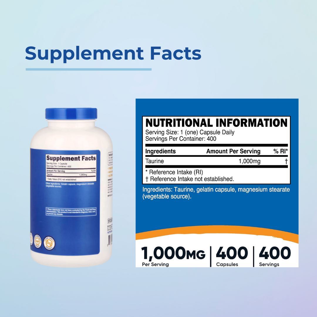 Nutricost, Taurine, 400 Caps - Ultimate Sup Singapore