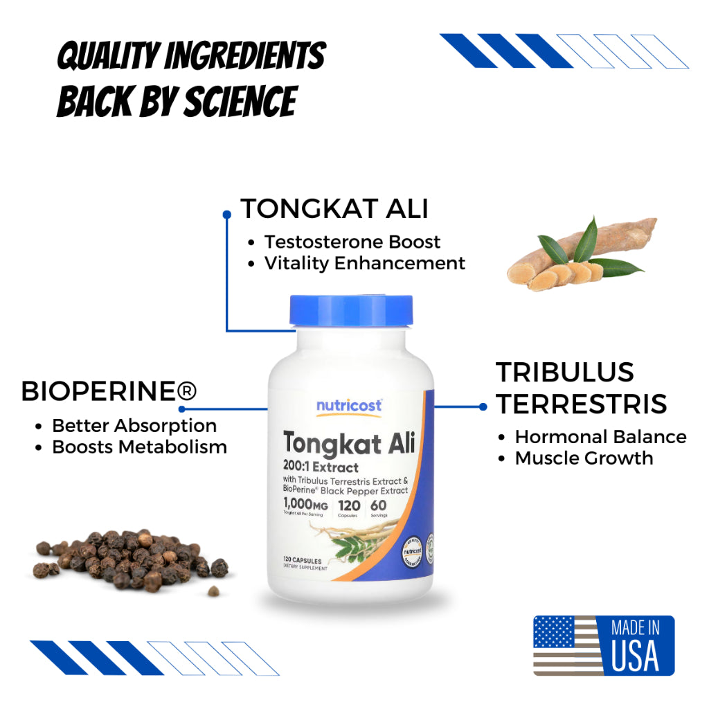 Nutricost, Tongkat Ali, 1,000 mg, 120 Capsules (500 mg per Capsule) - Ultimate Sup Singapore