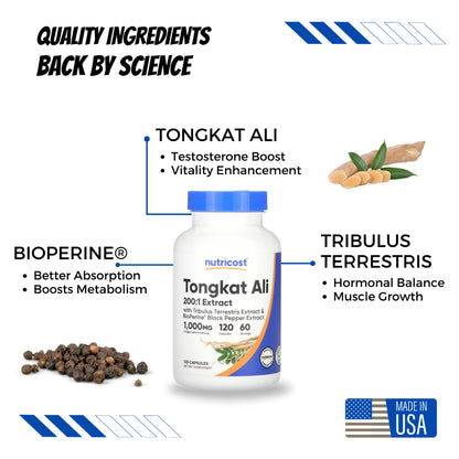 Nutricost, Tongkat Ali, 1,000 mg, 120 Capsules (500 mg per Capsule) - Ultimate Sup Singapore