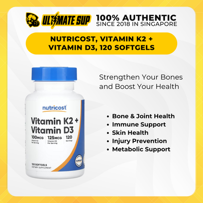 Nutricost, Vitamin K2 + Vitamin D3, 120 Softgels - Ultimate Sup Singapore