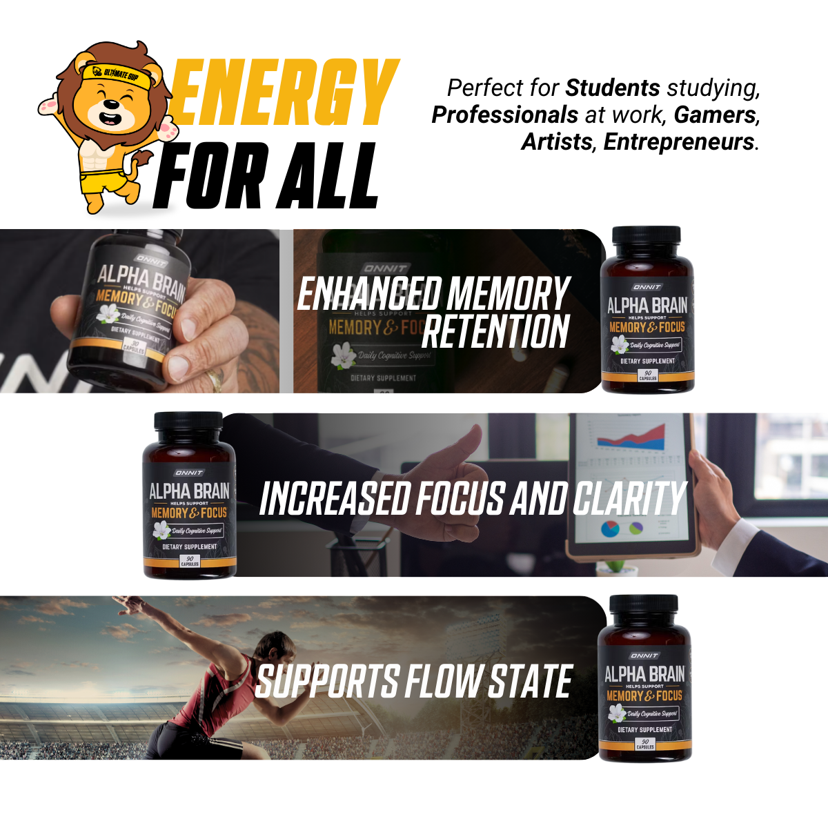 ONNIT Alpha Brain, Caffeine-Free Focus, Brain Booster & Memory Support, 90 Capsules - Ultimate Sup Singapore