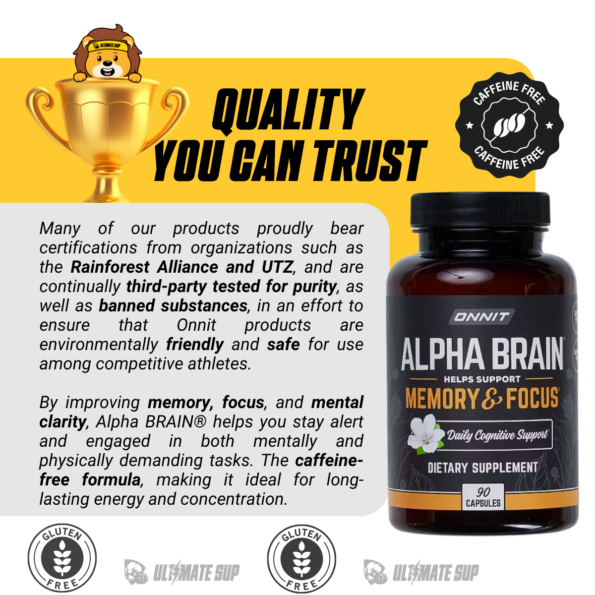 ONNIT Alpha Brain, Caffeine-Free Focus, Brain Booster & Memory Support, 90 Capsules - Ultimate Sup Singapore