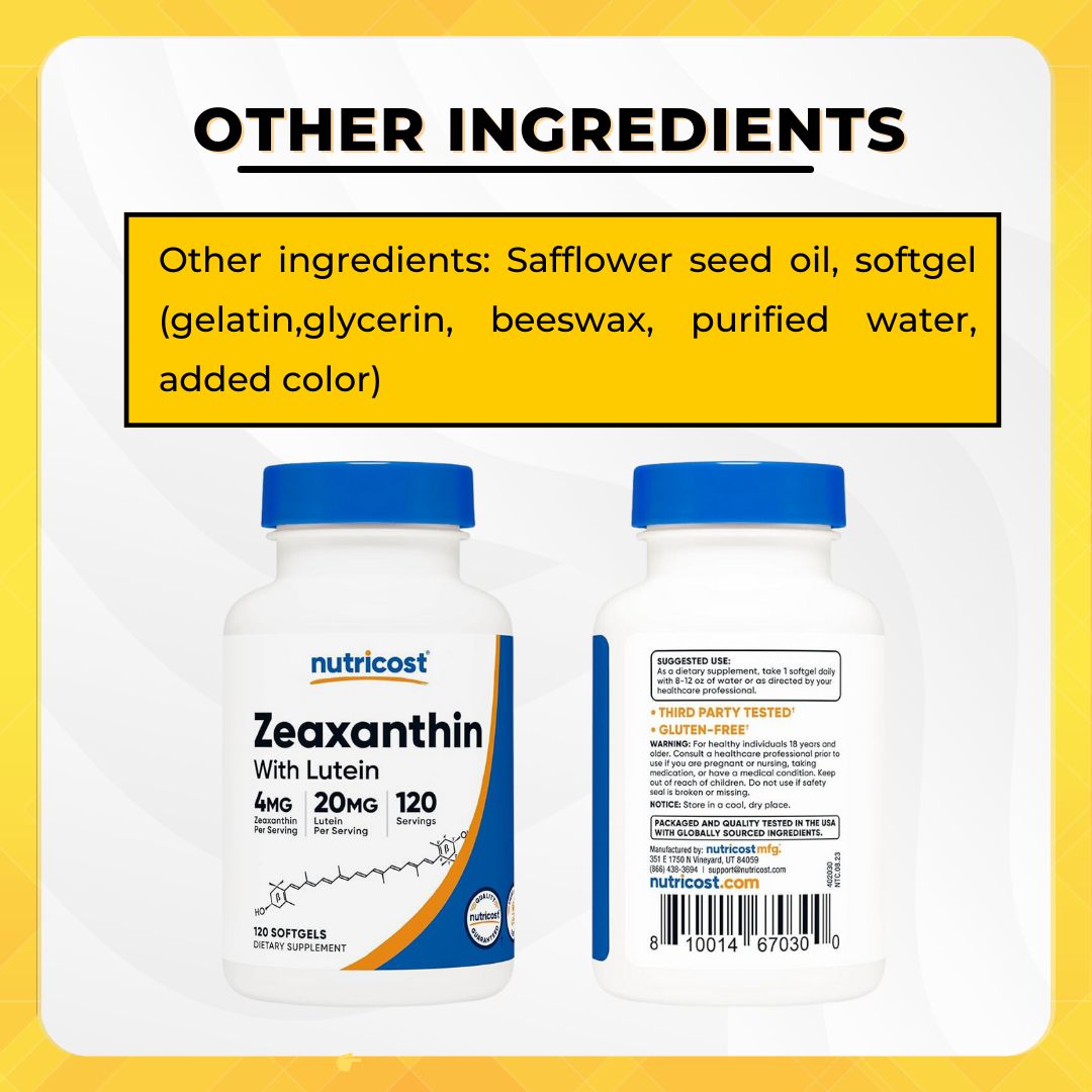 Nutricost, Zeaxanthin With Lutein, Eye Vitamins, Eye Health Support, Non-GMO, Gluten Free, 20mg, 120 Softgel - Ultimate Sup Singapore