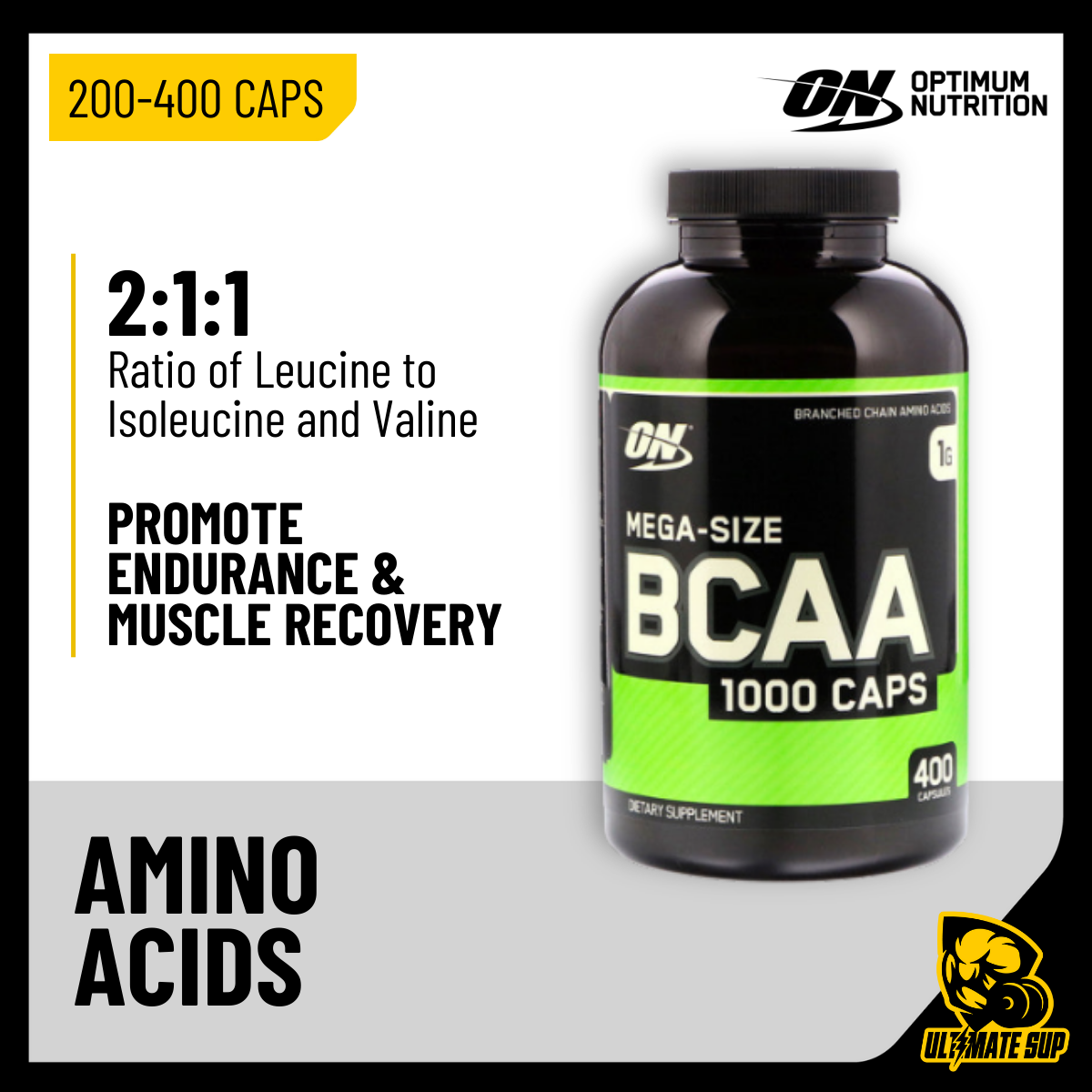 Optimum Nutrition, BCAA 1000 Caps, 200-400 Caps - Ultimate Sup Singapore