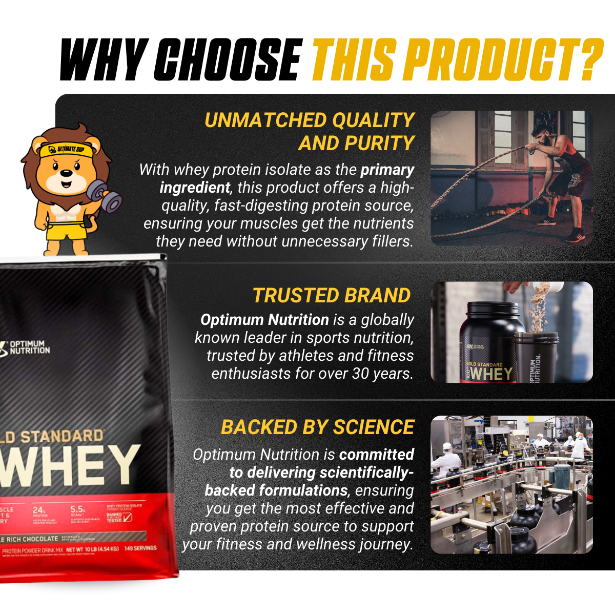 Optimum Nutrition, Gold Standard, 100% Whey Protein Powder, 10lbs - Ultimate Sup Singapore