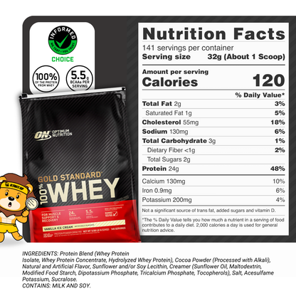 Optimum Nutrition, Gold Standard, 100% Whey Protein Powder, 10lbs - Ultimate Sup Singapore
