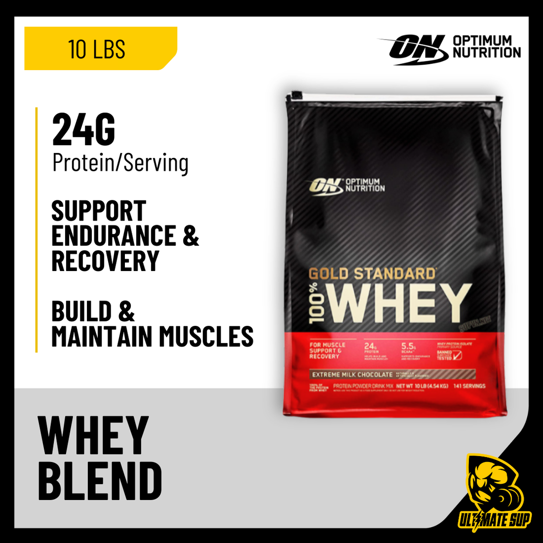 Optimum Nutrition, Gold Standard, 100% Whey Protein Powder, 10lbs - Ultimate Sup Singapore