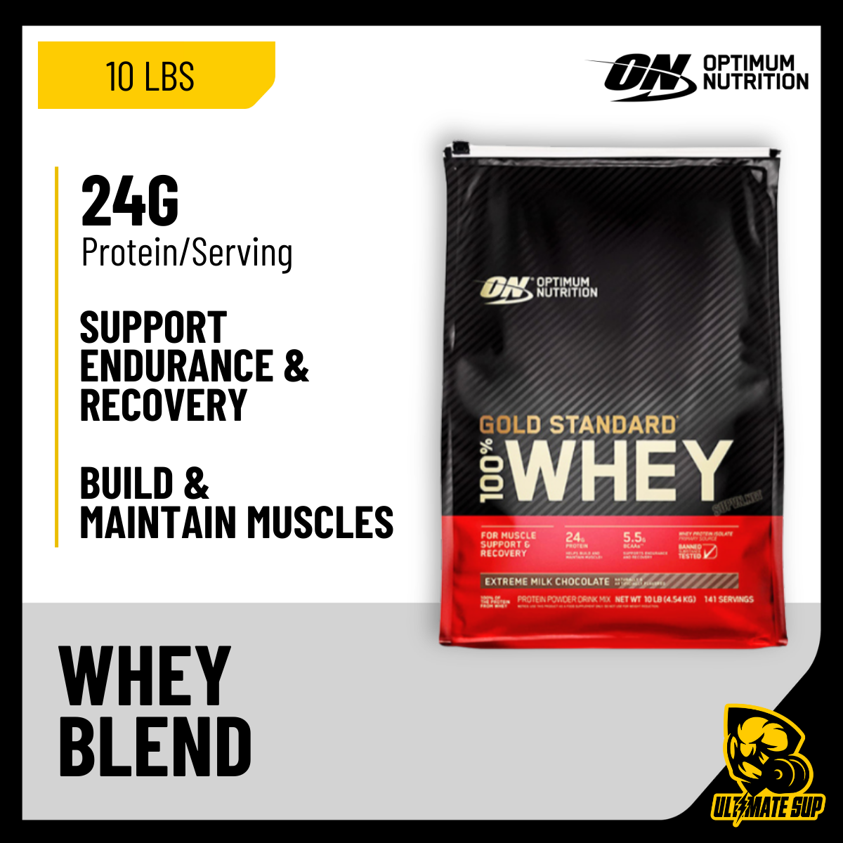 Optimum Nutrition, Gold Standard, 100% Whey Protein Powder, 10lbs - Ultimate Sup Singapore