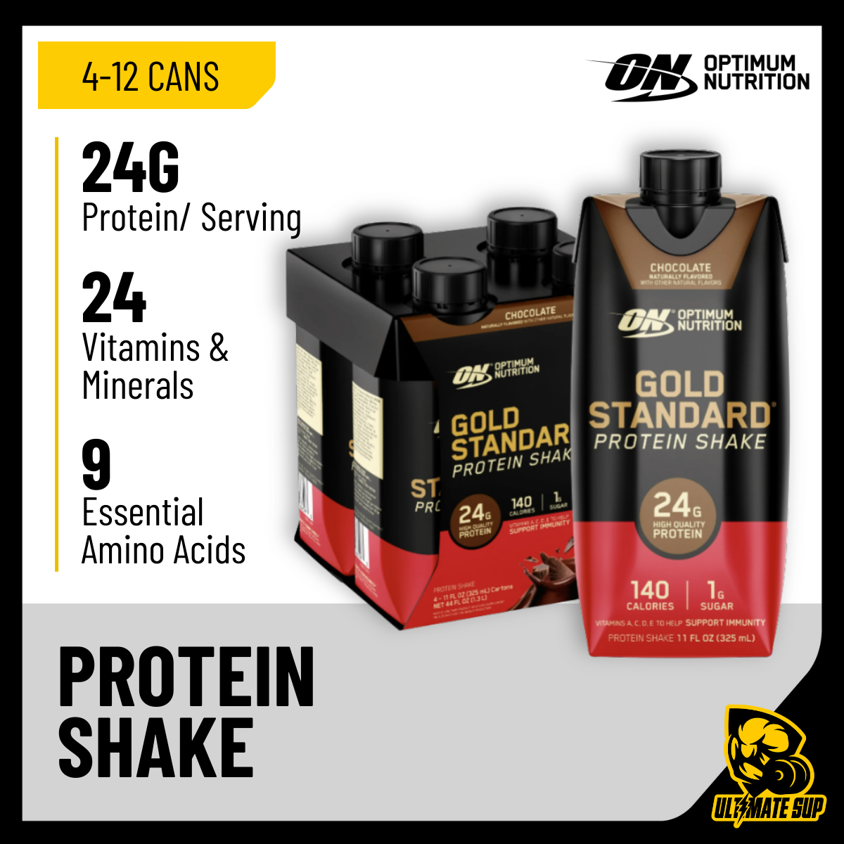 Optimum Nutrition, Gold Standard Protein Shake, 4-12 cans - Ultimate Sup Singapore
