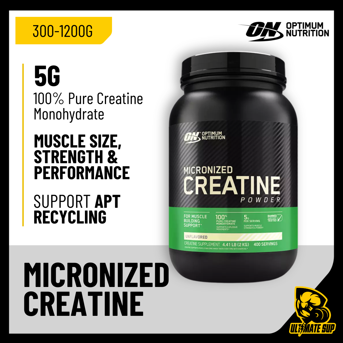 Optimum Nutrition, Micronized Creatine Powder, 60-240 sers - Ultimate Sup Singapore