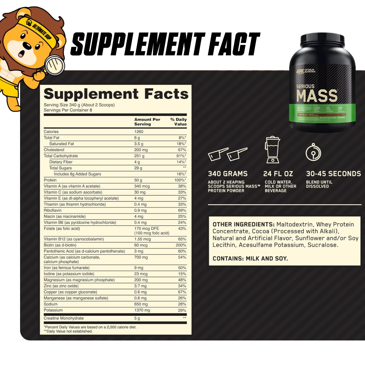 Optimum Nutrition, Serious Mass, 6 lb (2.7 kg) - Ultimate Sup Singapore
