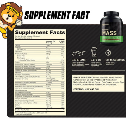 Optimum Nutrition, Serious Mass, 6 lb (2.7 kg) - Ultimate Sup Singapore