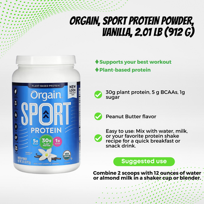 Orgain Organic Plant Based Protein Powder, Vanilla Bean - Vegan, Low Net Carbs, Non Dairy, Gluten Free, Lactose Free, No Sugar Added, Soy Free, Kosher, Non-GMO, 1.02 - 2.03lbs, 10-20 servings - Ultimate Sup Singapore