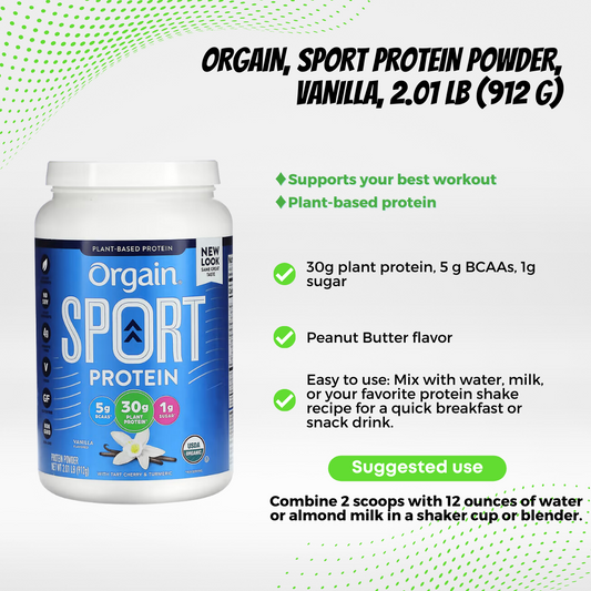 Orgain Organic Plant Based Protein Powder, Vanilla Bean - Vegan, Low Net Carbs, Non Dairy, Gluten Free, Lactose Free, No Sugar Added, Soy Free, Kosher, Non-GMO, 1.02 - 2.03lbs, 10-20 servings - Ultimate Sup Singapore