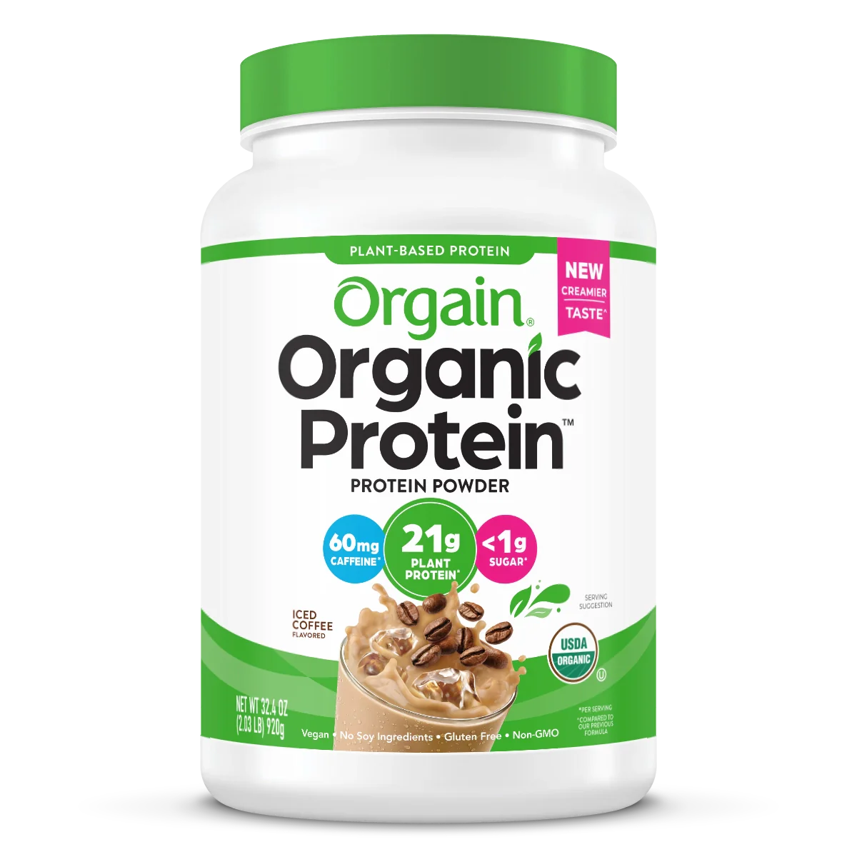 Orgain Organic Plant Based Protein Powder, Vanilla Bean - Vegan, Low Net Carbs, Non Dairy, Gluten Free, Lactose Free, No Sugar Added, Soy Free, Kosher, Non-GMO, 1.02 - 2.03lbs, 10-20 servings - Ultimate Sup Singapore