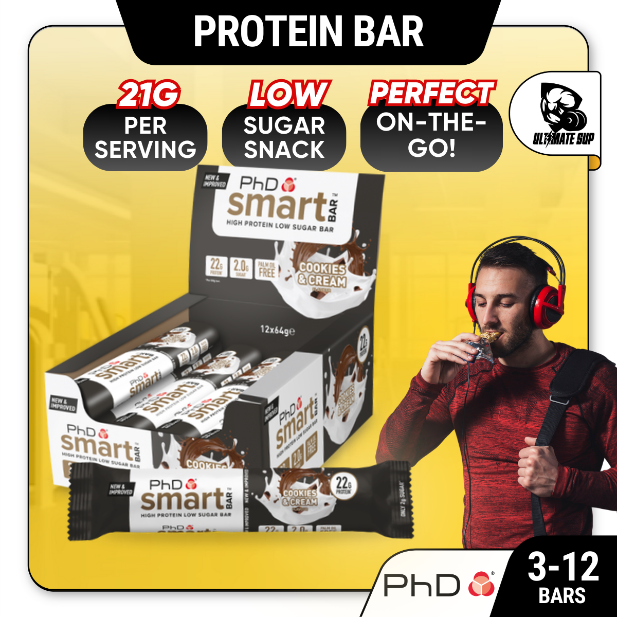 PHD Protein Bar, Various Flavors, 3-12 bars - Ultimate Sup Singapore