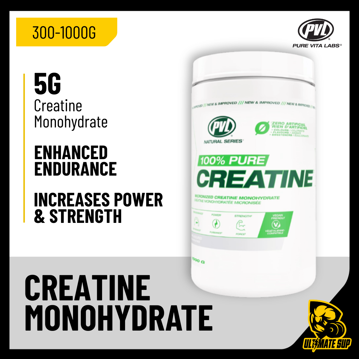 PVL, 100% Pure Creatine – Power and Strength, 300-1000g - Ultimate Sup Singapore