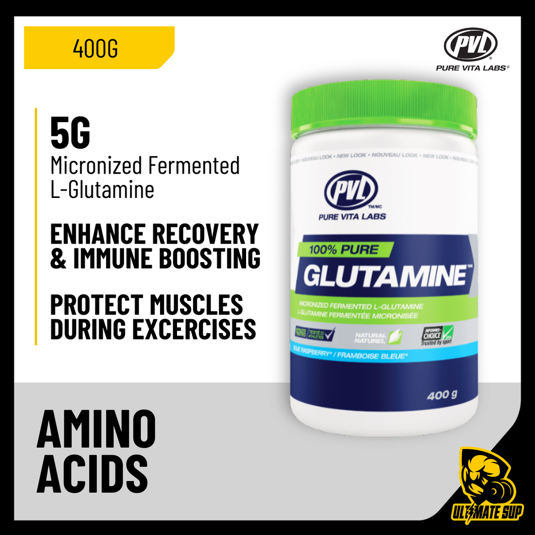 PVL, 100% Pure Glutamine – Recovery, 400g - Ultimate Sup Singapore