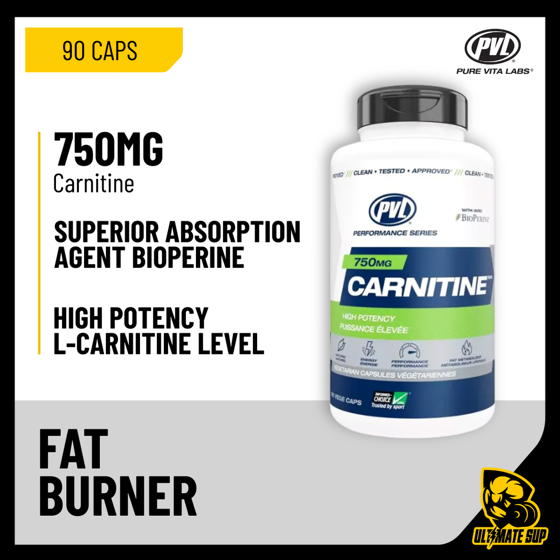 PVL, Carnitine 750 mg – Fat Burner, 90 VegCaps - Ultimate Sup Singapore