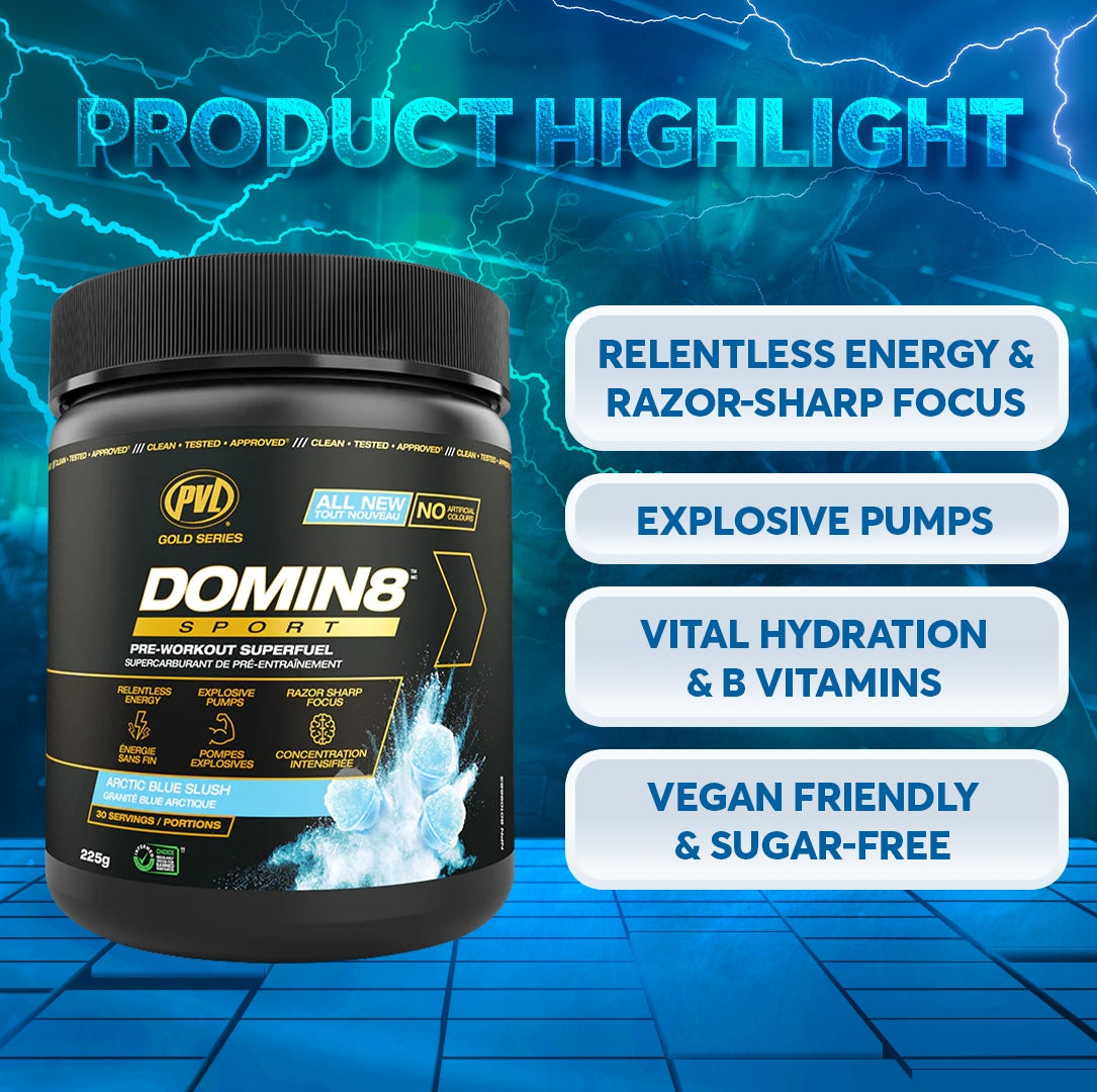PVL Gold Series, Domin8 Sport, Pre Workout, 225g - Ultimate Sup Singapore