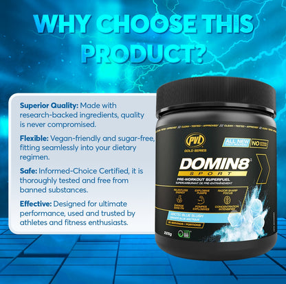 PVL Gold Series, Domin8 Sport, Pre Workout, 225g - Ultimate Sup Singapore
