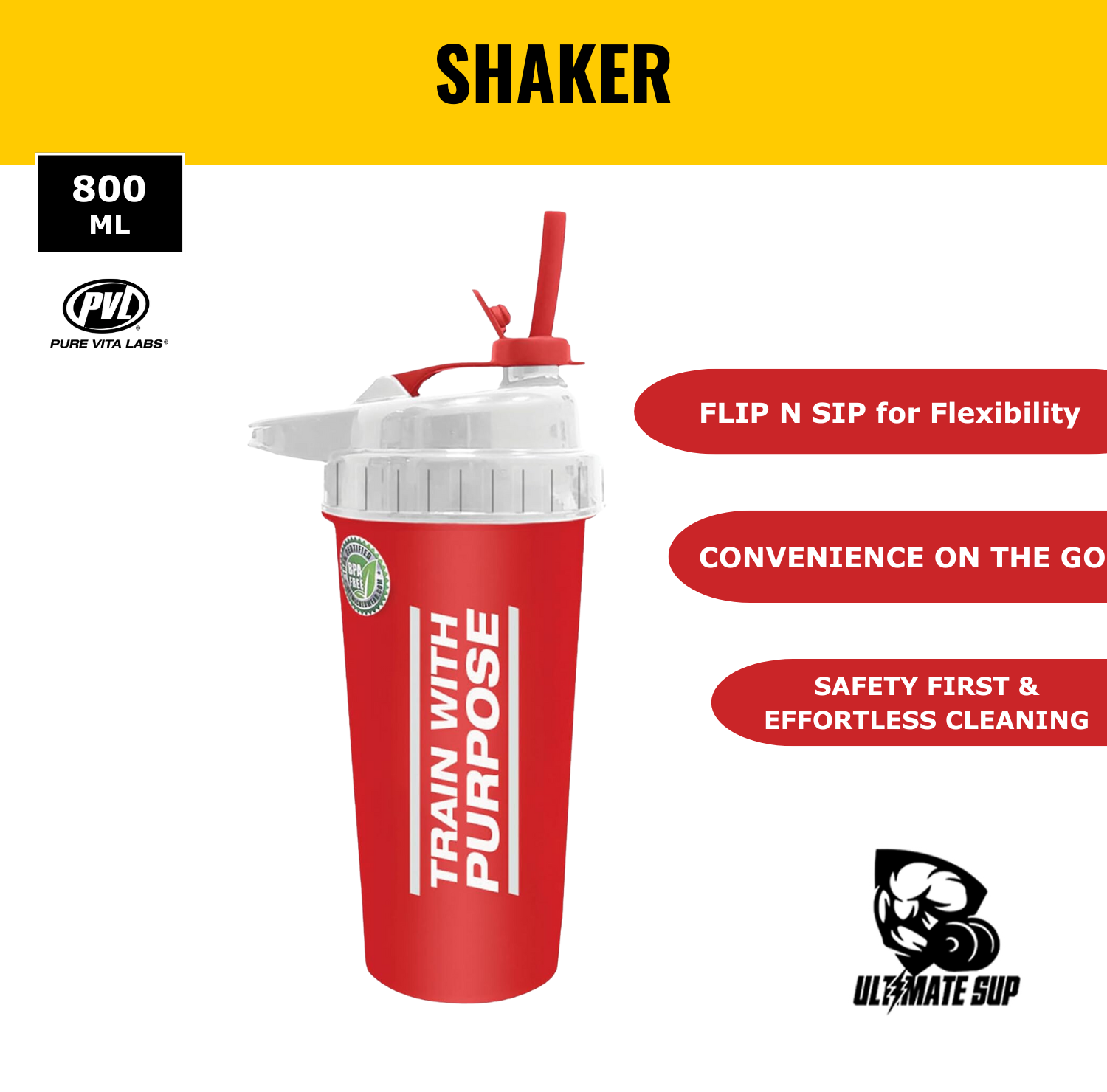 PVL Typhoon Flip-N-Sip Shaker made w BPA-free plastic, Water Bottle, Various Flavors, 800ml - Ultimate Sup Singapore