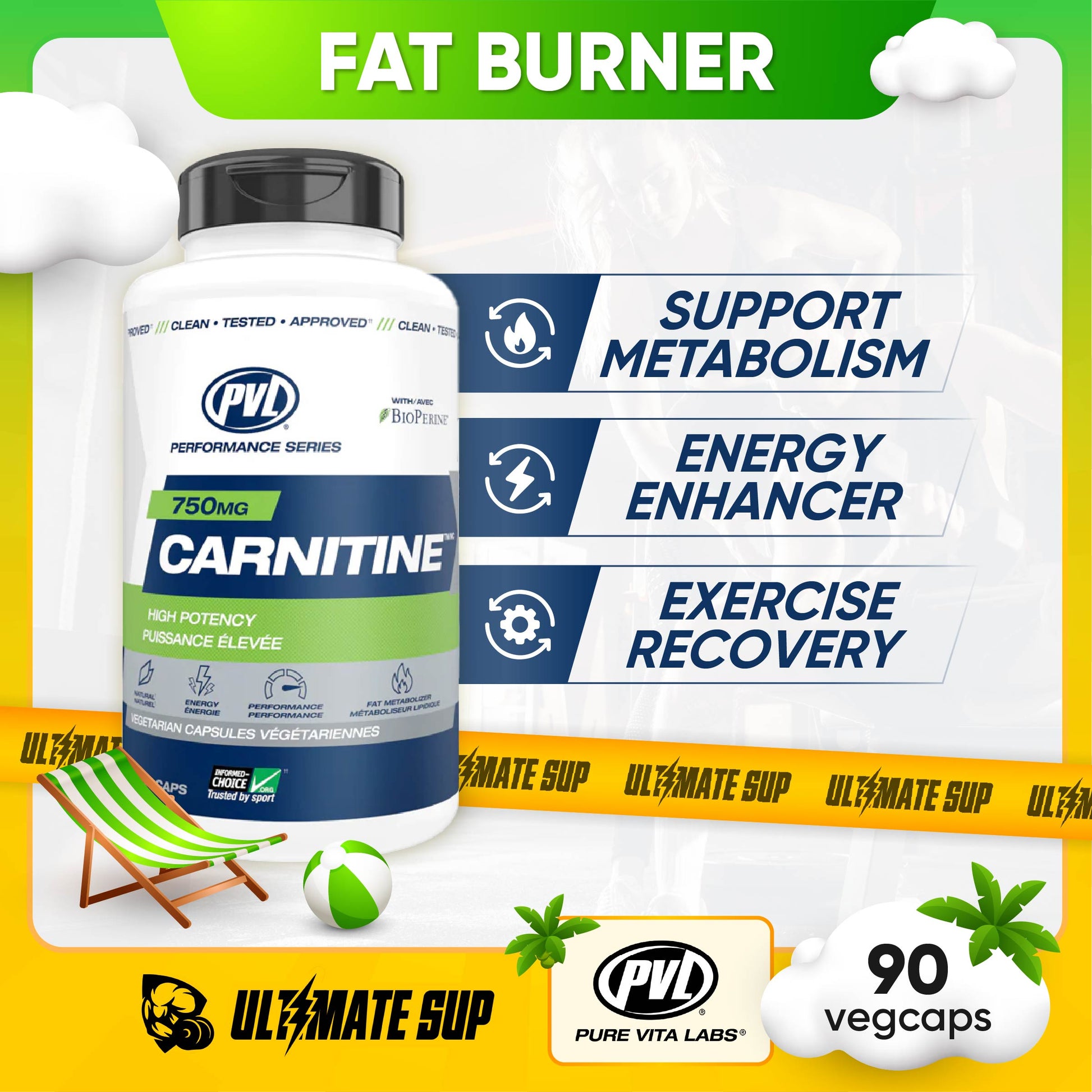 PVL Carnitine, Fat Burner, 750mg 90 VegCaps - Ultimate Sup Singapore