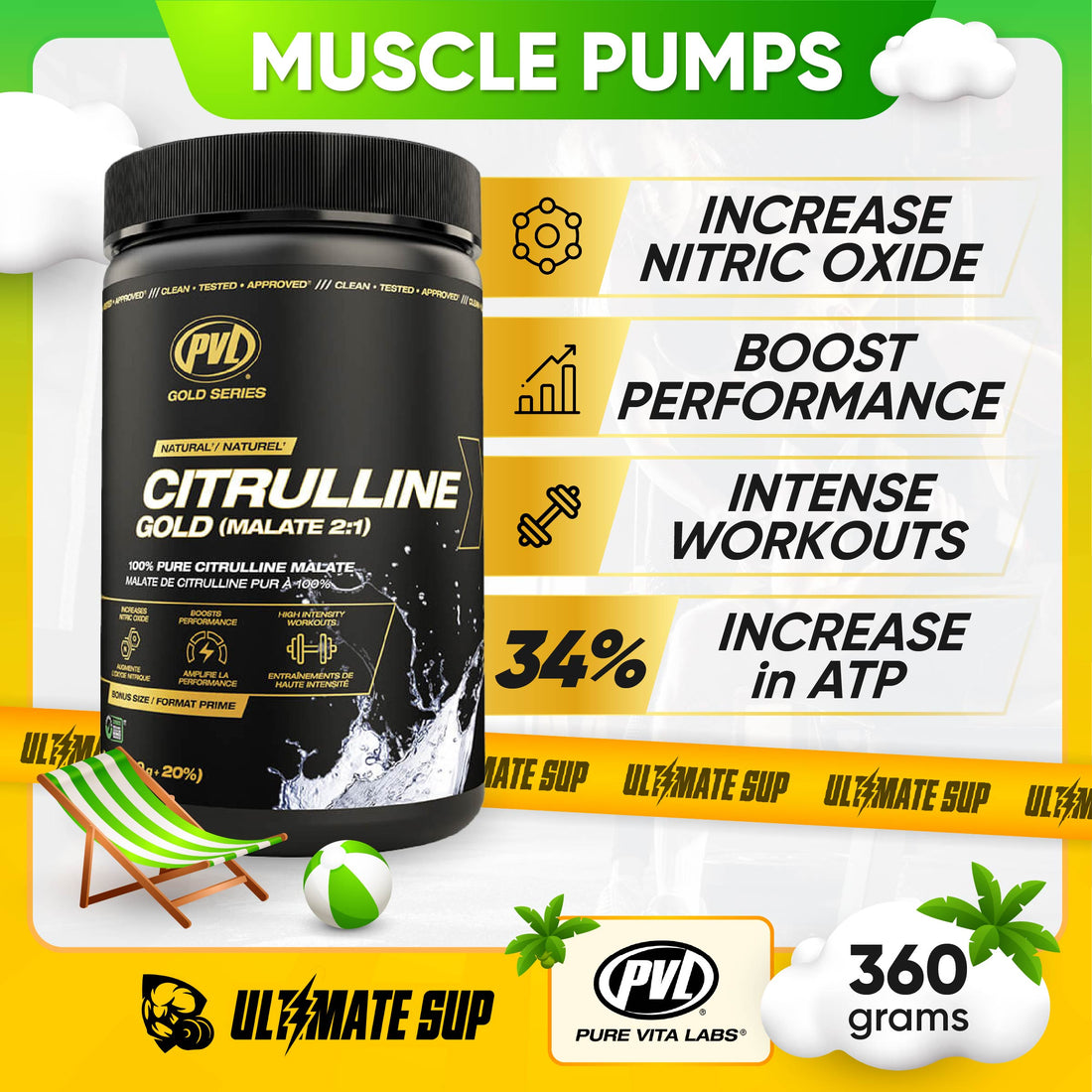 PVL Gold Citrulline Malate 2:1 | Enhance Vascular Function | Boost Nitric Oxide | Reduce Fatigue | 360g - Ultimate Sup Singapore