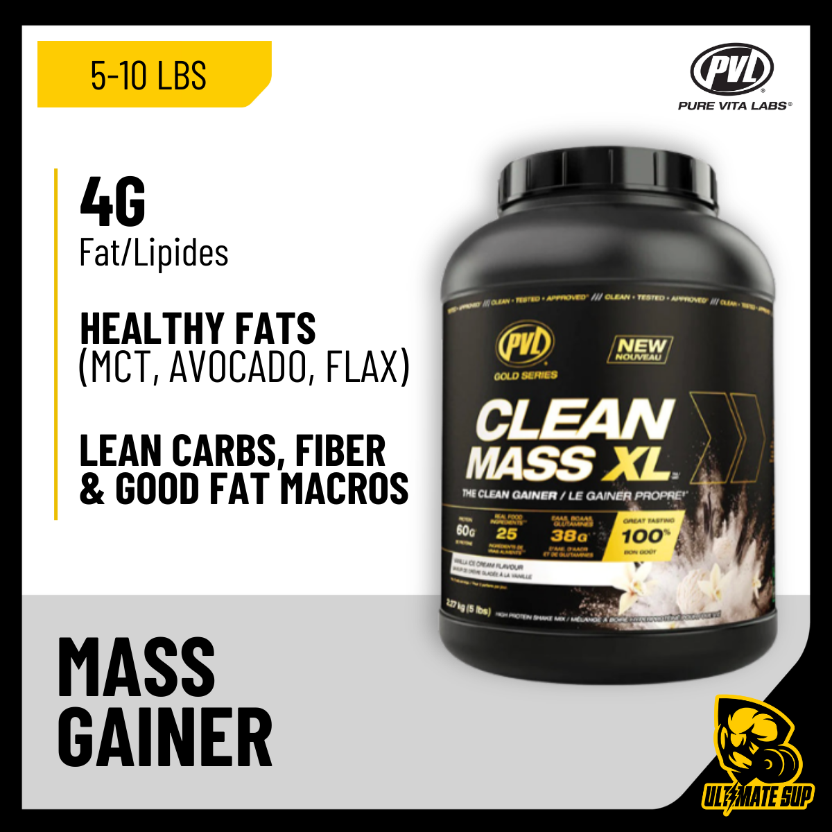 PVL, Clean Mass XL Protein Powder, 5-10 lbs (2.3-4.5 kg) - Ultimate Sup Singapore