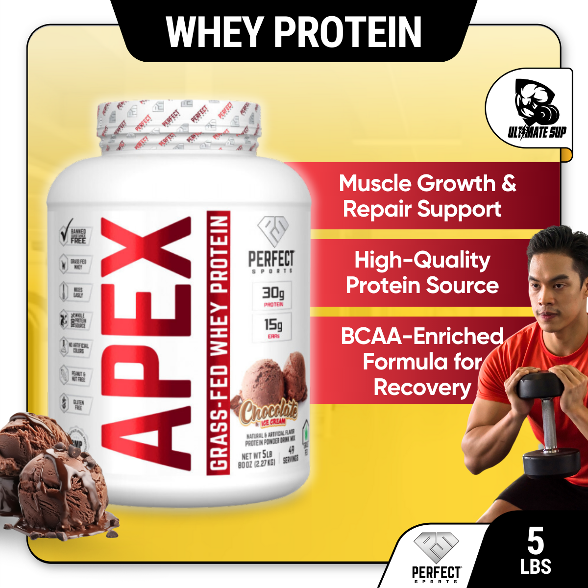 Perfect Sports Apex Grass-Fed 100% Pure Whey Protein Concentrate | No Artificial Colors, Dyes or Fillers | Peanut & Nut - Ultimate Sup Singapore
